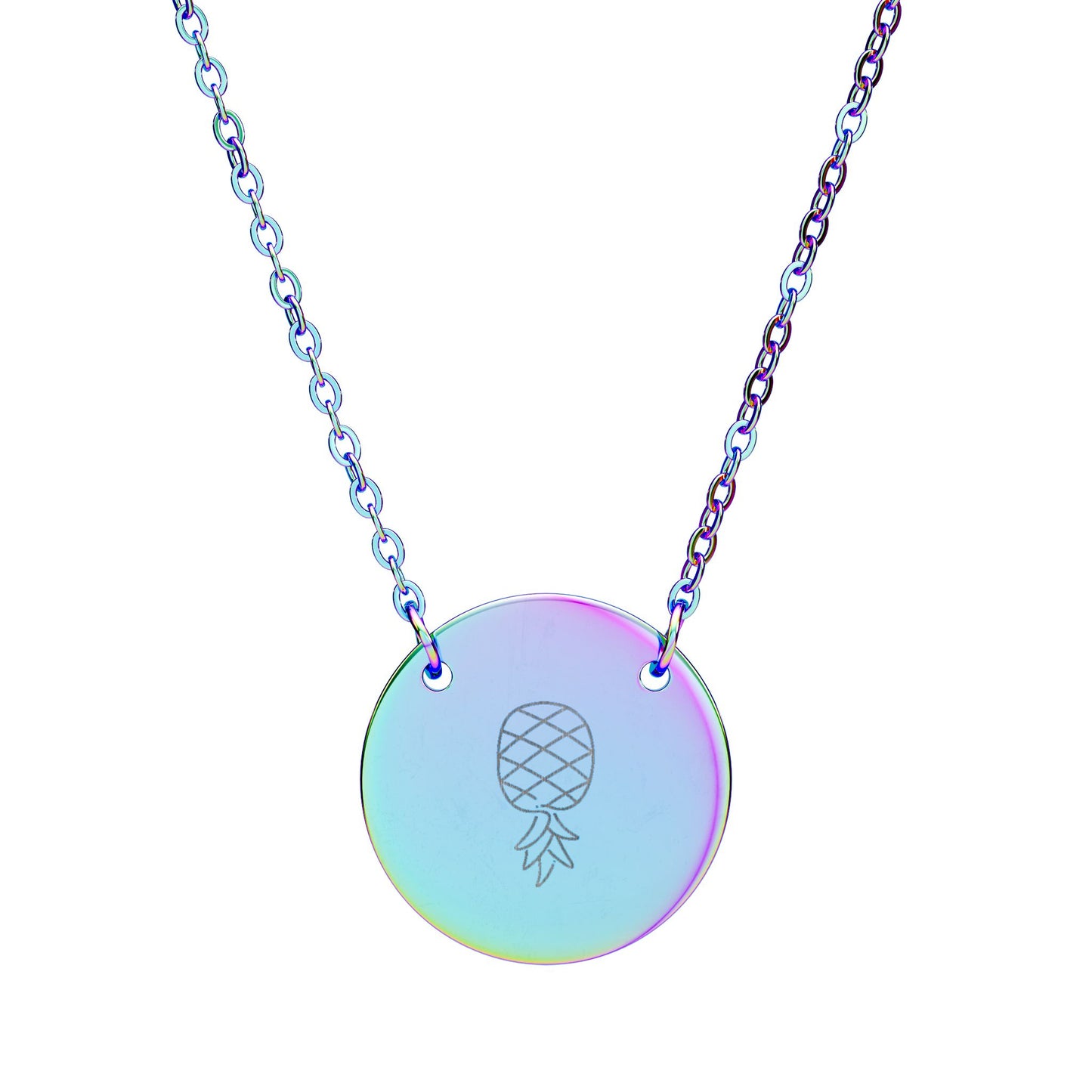 Engraved Circle Necklace — Pineapple Pendant Personalized Disc Necklace