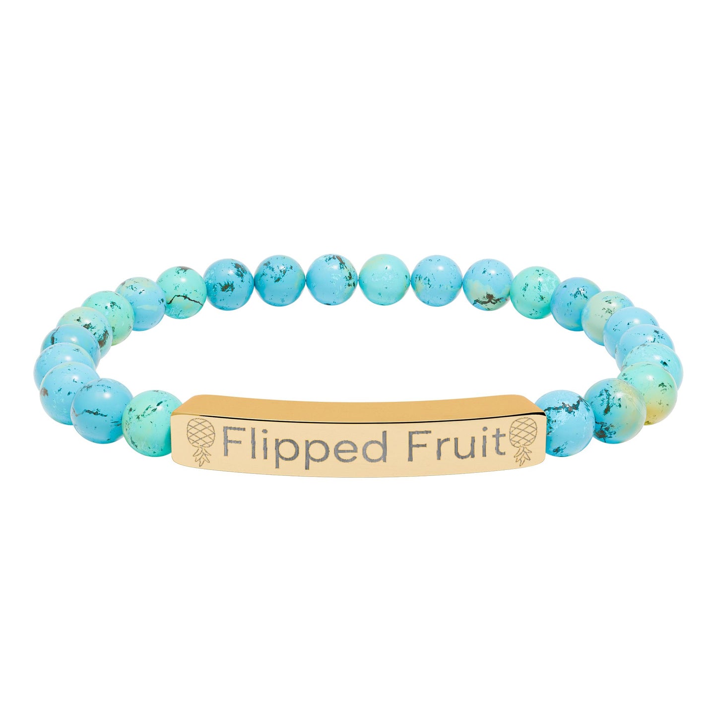 Engraved Natural Stone Bead Bracelet — Personalized Stretch Bar Jewelry