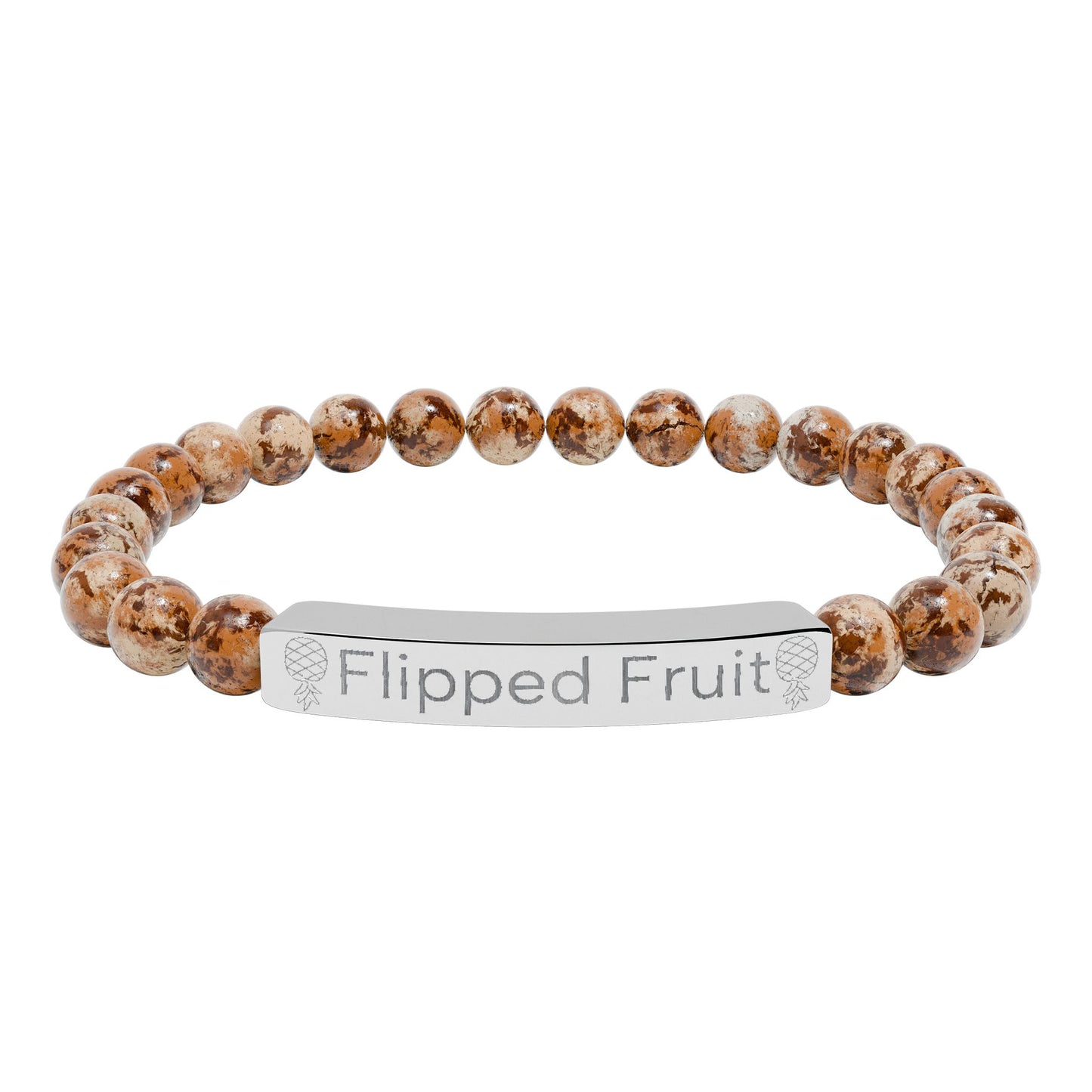 Engraved Natural Stone Bead Bracelet — Personalized Stretch Bar Jewelry