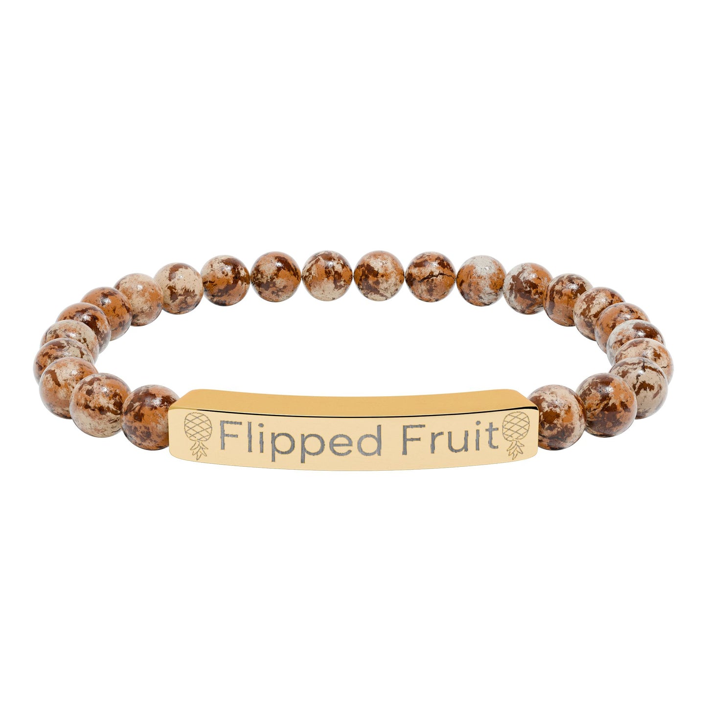 Engraved Natural Stone Bead Bracelet — Personalized Stretch Bar Jewelry