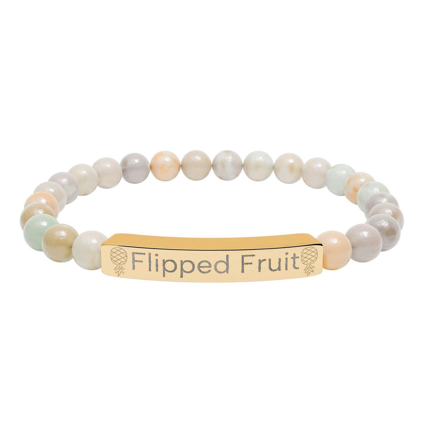 Engraved Natural Stone Bead Bracelet — Personalized Stretch Bar Jewelry