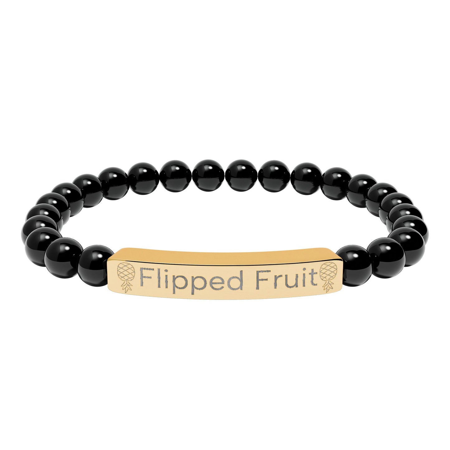 Engraved Natural Stone Bead Bracelet — Personalized Stretch Bar Jewelry