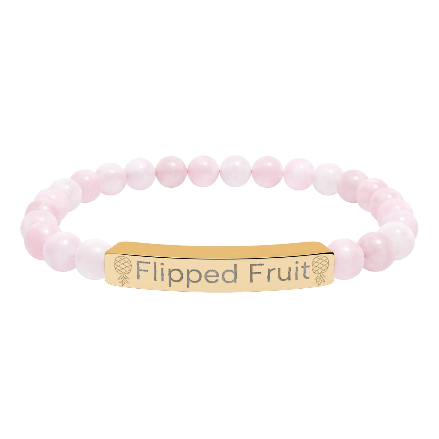 Engraved Natural Stone Bead Bracelet — Personalized Stretch Bar Jewelry