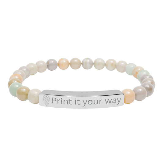 Engravable Natural Stone Stretch Bar Bracelet — Custom Message Beaded Bracelet