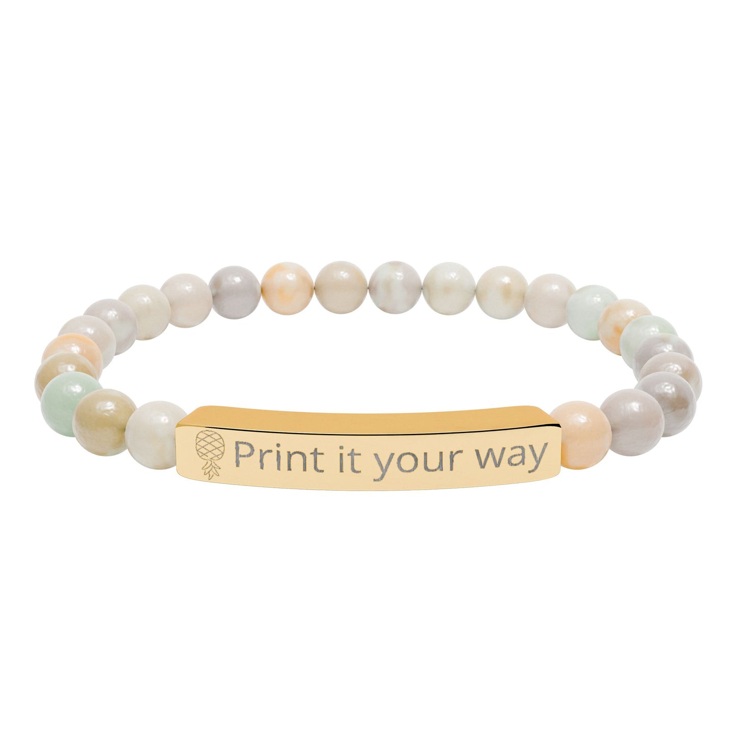 Engravable Natural Stone Stretch Bar Bracelet — Custom Message Beaded Bracelet