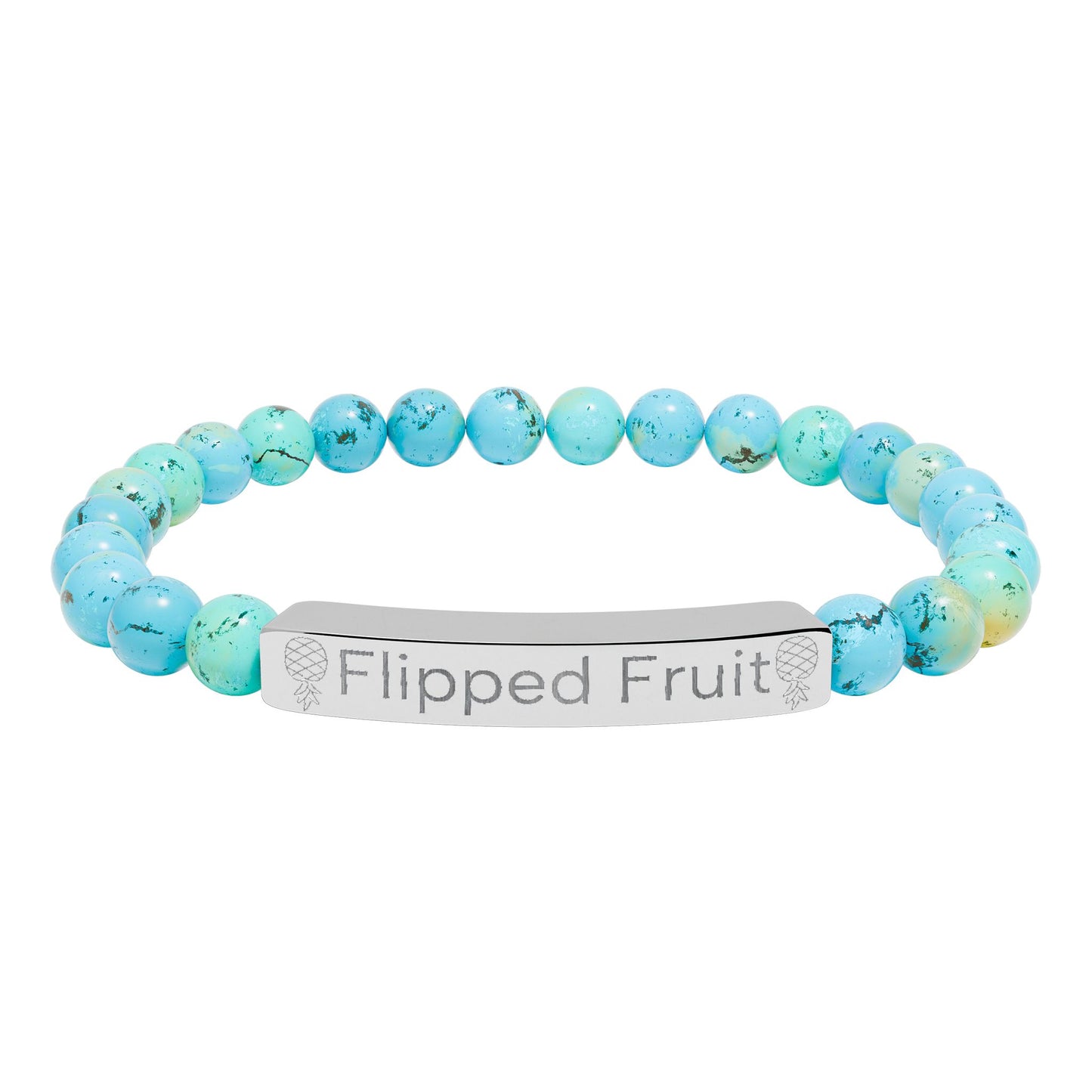 Engraved Natural Stone Bead Bracelet — Personalized Stretch Bar Jewelry