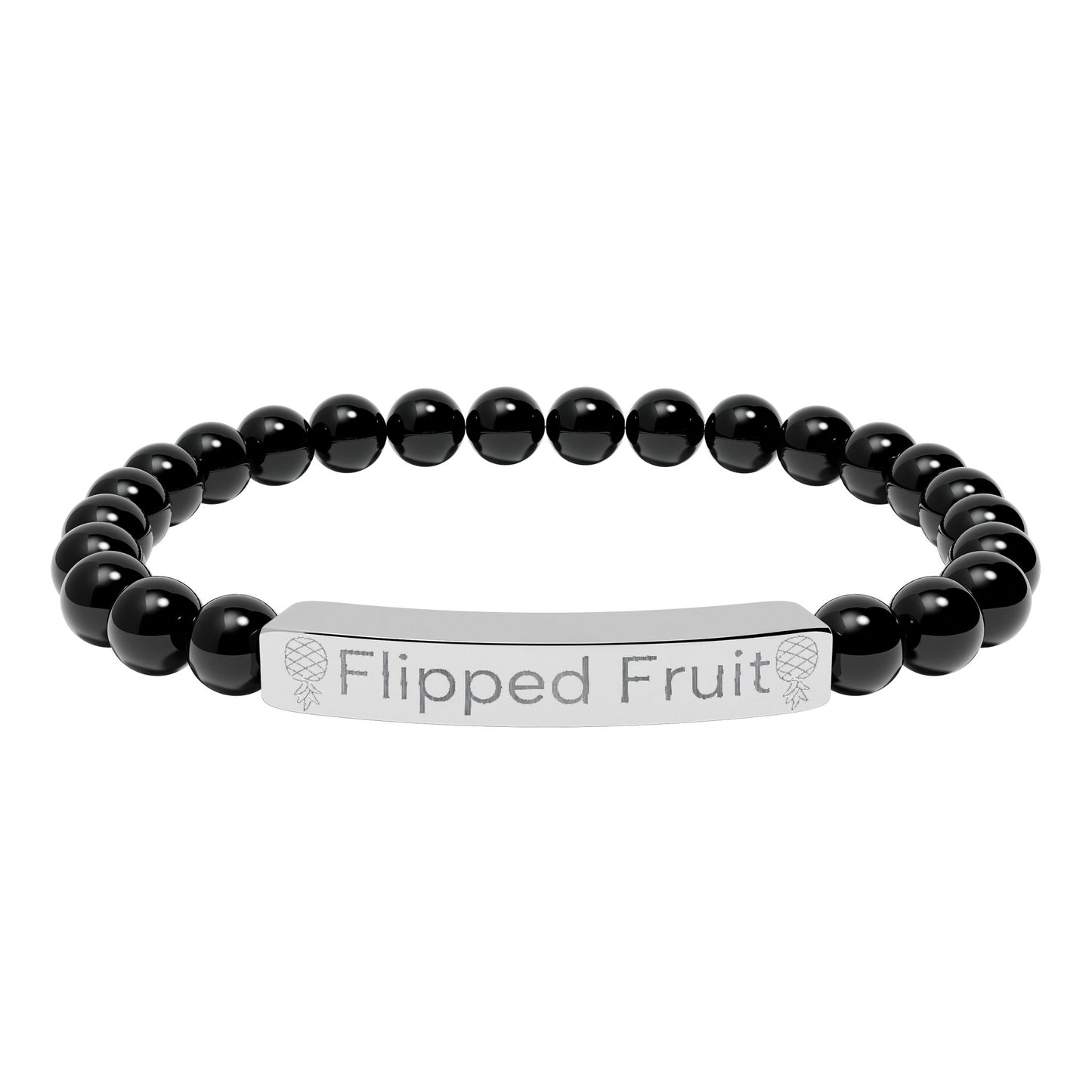 Engraved Natural Stone Bead Bracelet — Personalized Stretch Bar Jewelry