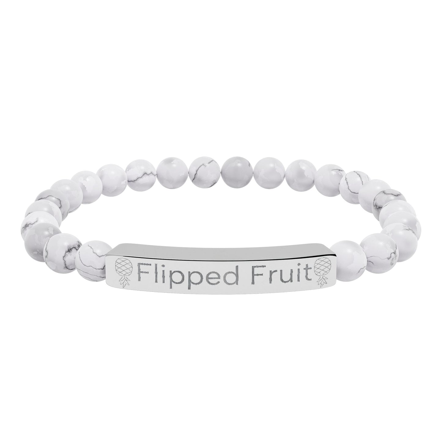 Engraved Natural Stone Bead Bracelet — Personalized Stretch Bar Jewelry