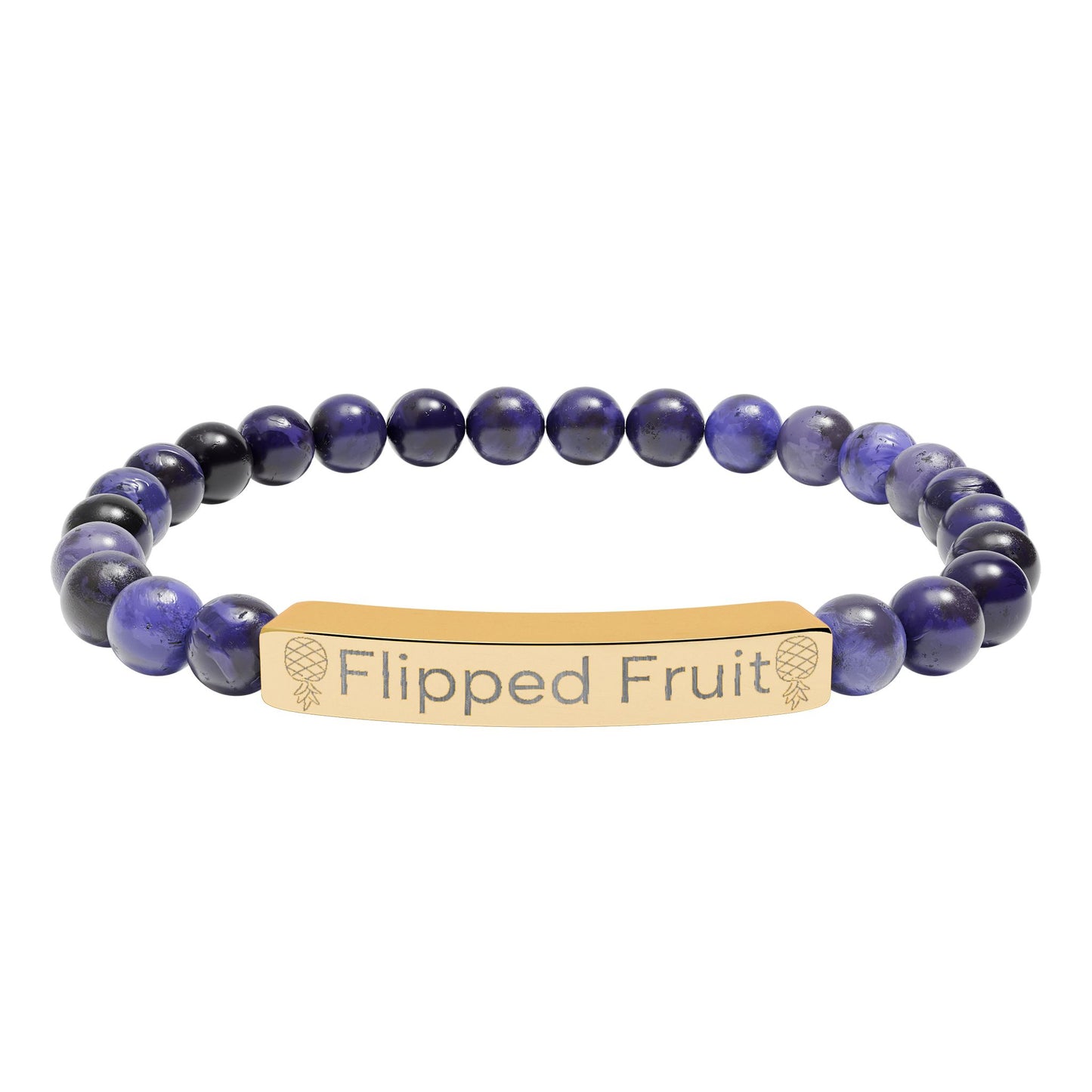Engraved Natural Stone Bead Bracelet — Personalized Stretch Bar Jewelry