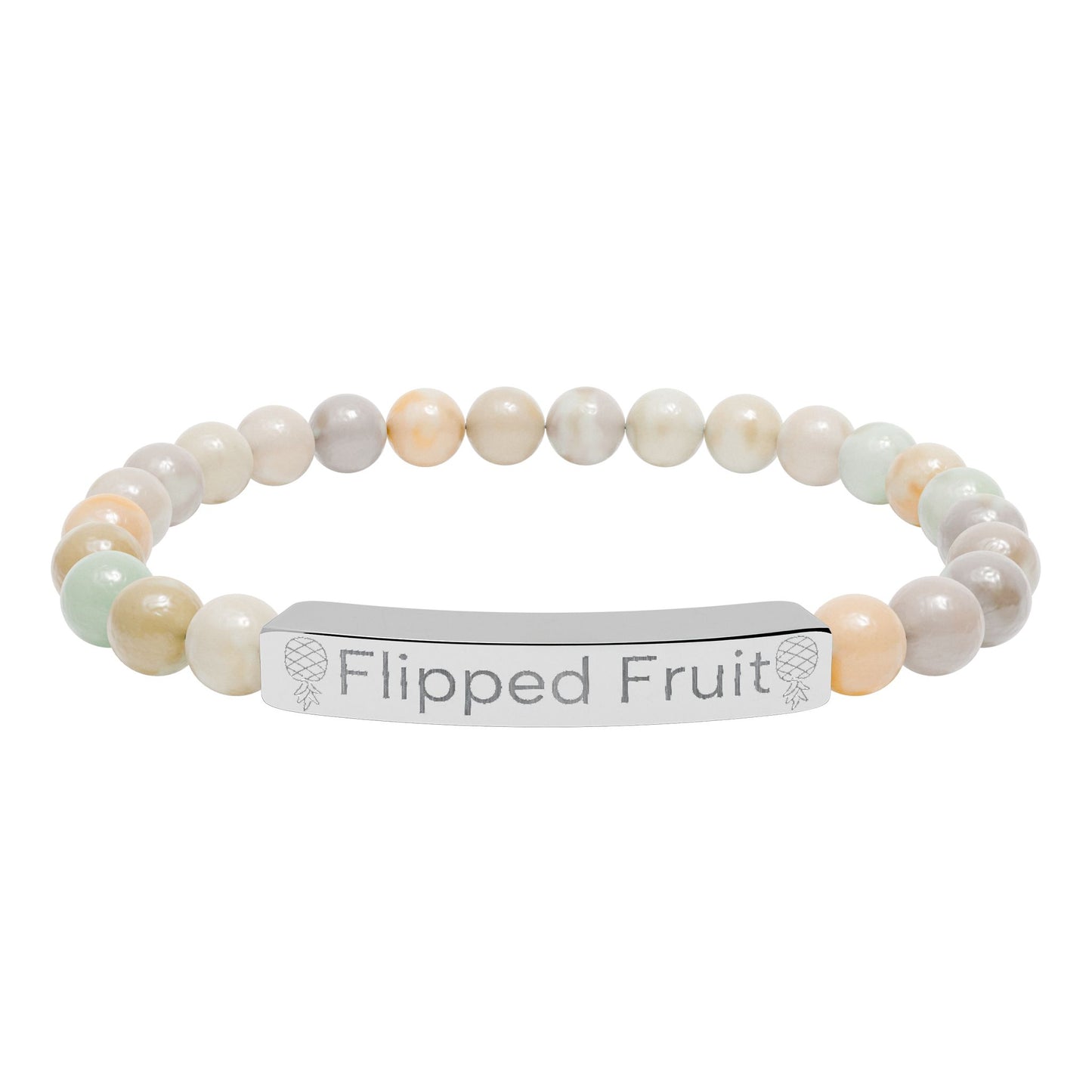 Engraved Natural Stone Bead Bracelet — Personalized Stretch Bar Jewelry