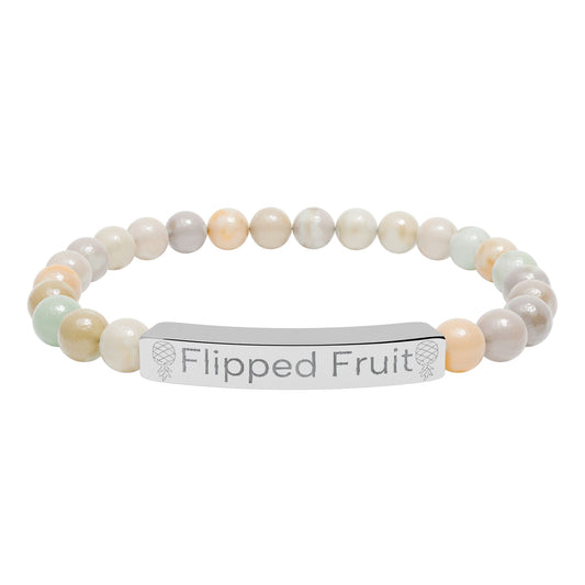 Engraved Natural Stone Bead Bracelet — Personalized Stretch Bar Jewelry