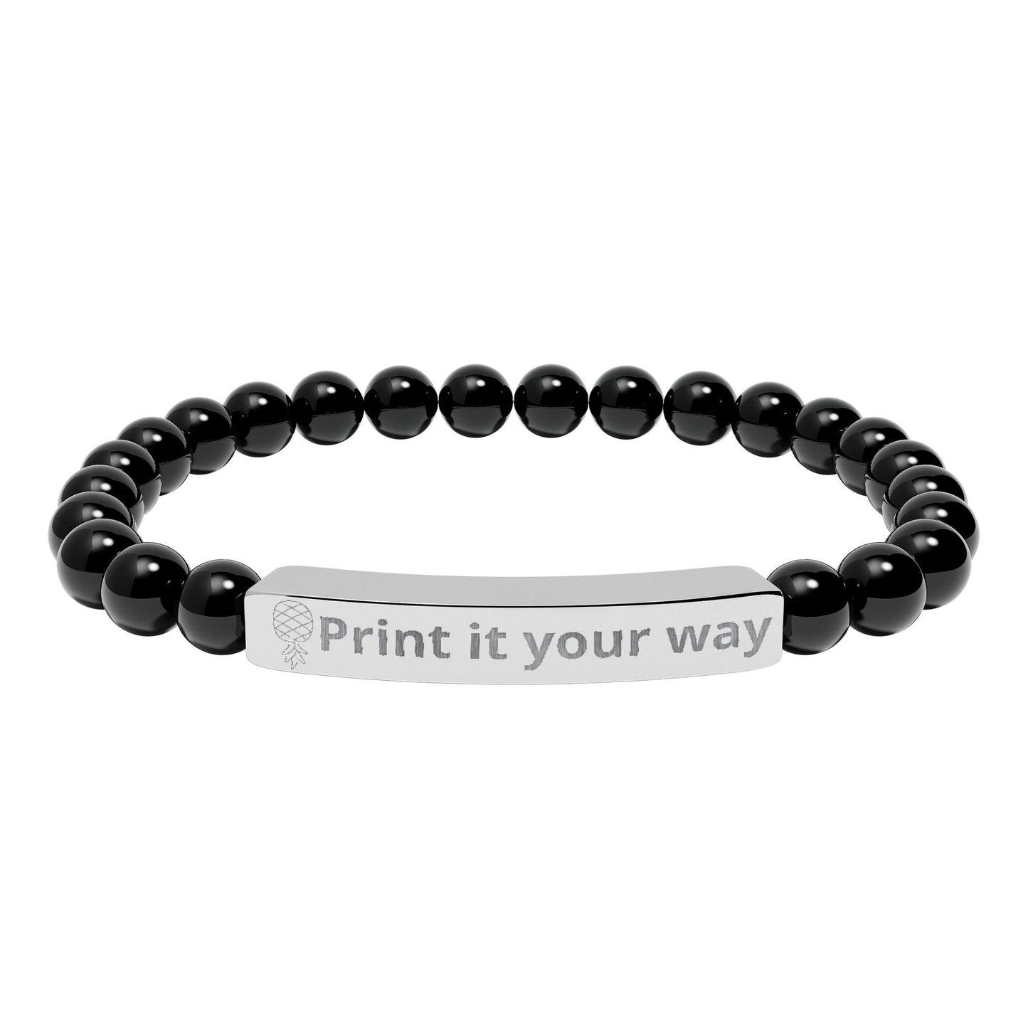 Engravable Natural Stone Stretch Bar Bracelet — Custom Message Beaded Bracelet