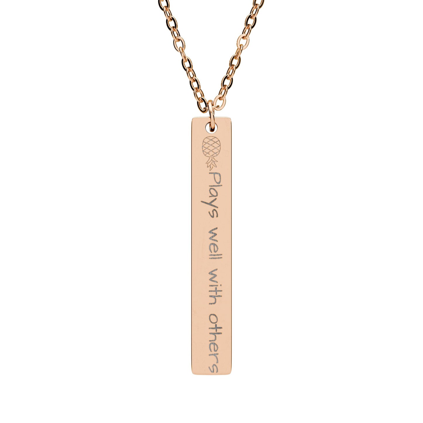 Engraved Vertical Bar Necklace — "Playnic was with others" Personalized Pendant