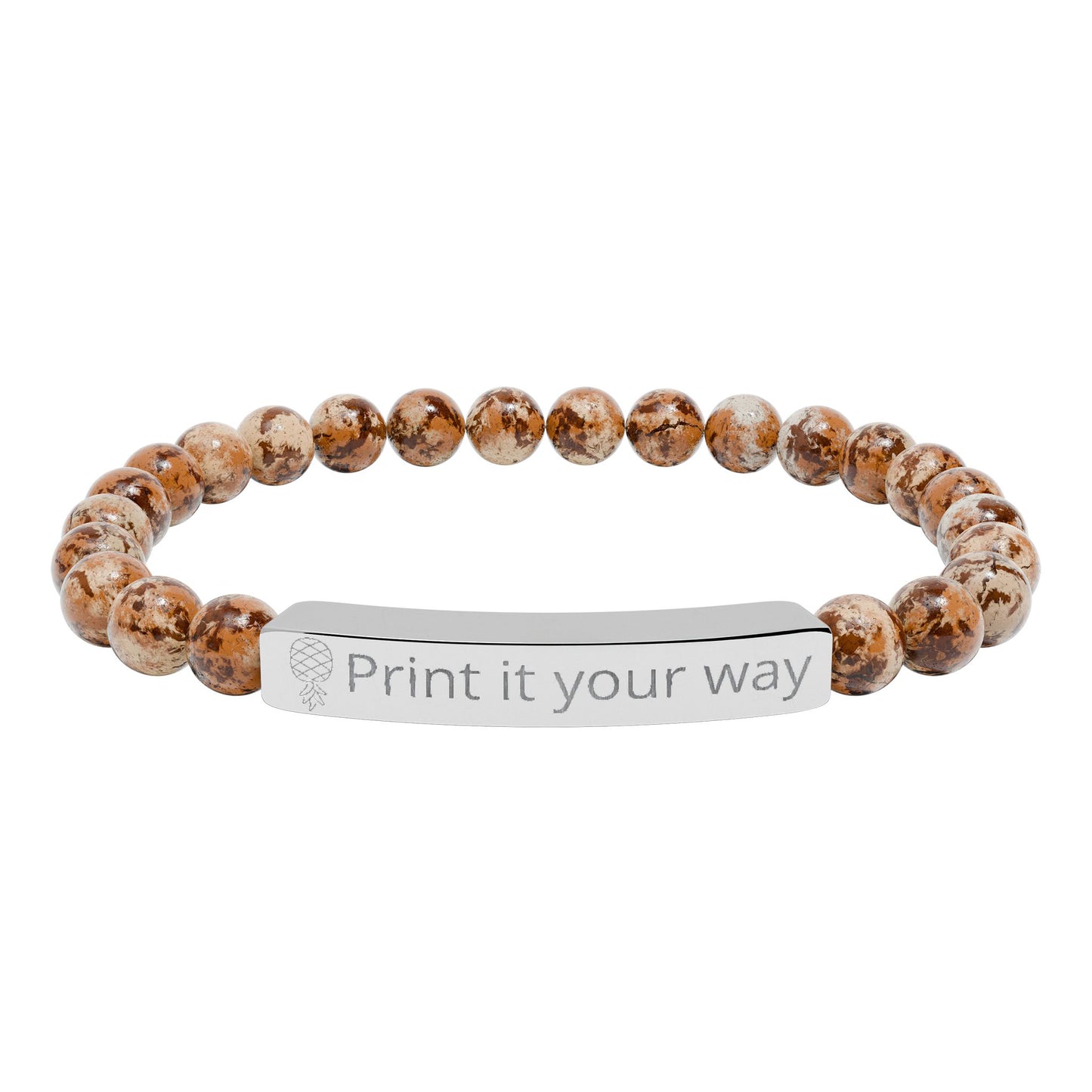 Engravable Natural Stone Stretch Bar Bracelet — Custom Message Beaded Bracelet