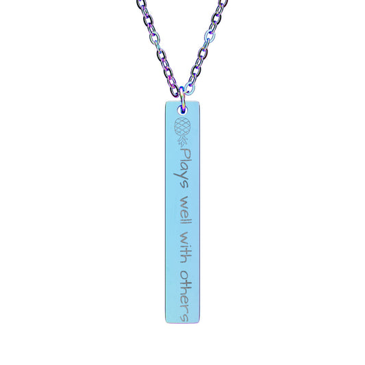 Engraved Vertical Bar Necklace — "Playnic was with others" Personalized Pendant