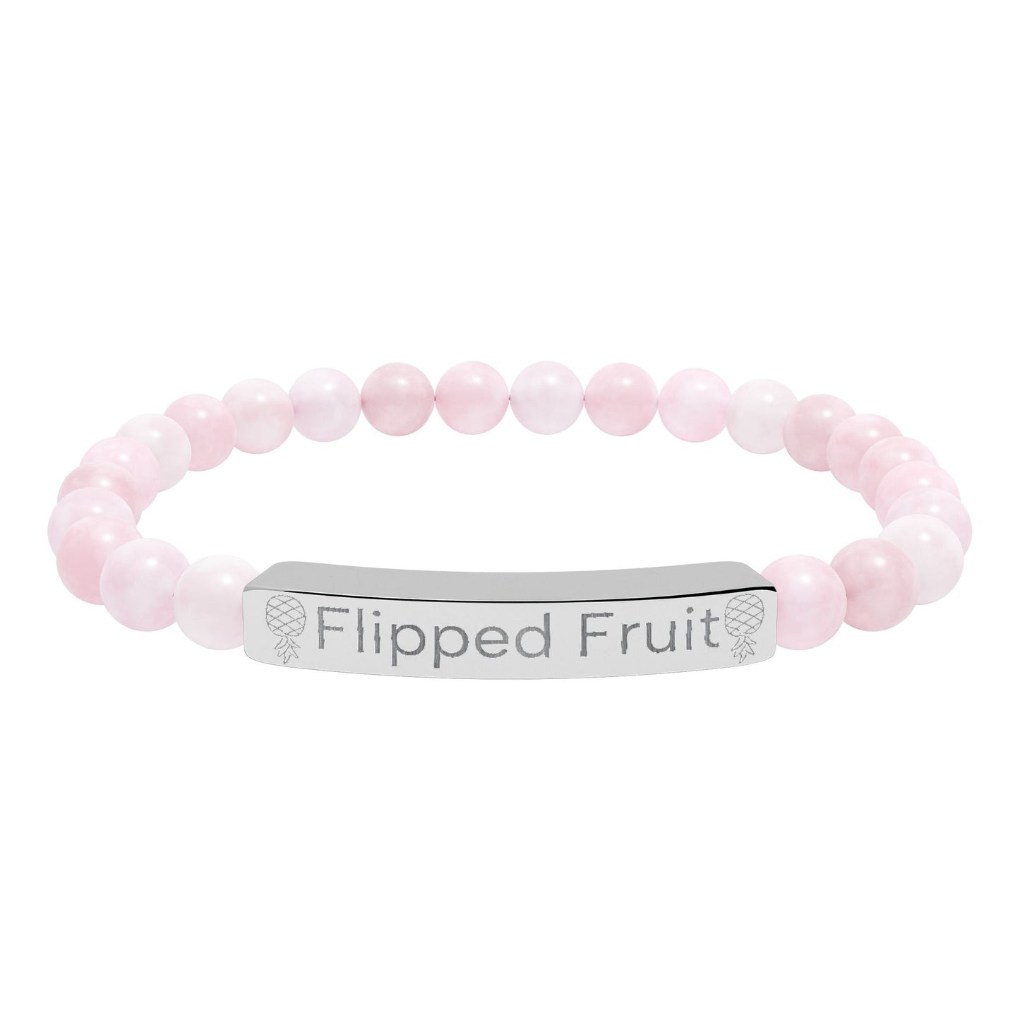 Engraved Natural Stone Bead Bracelet — Personalized Stretch Bar Jewelry