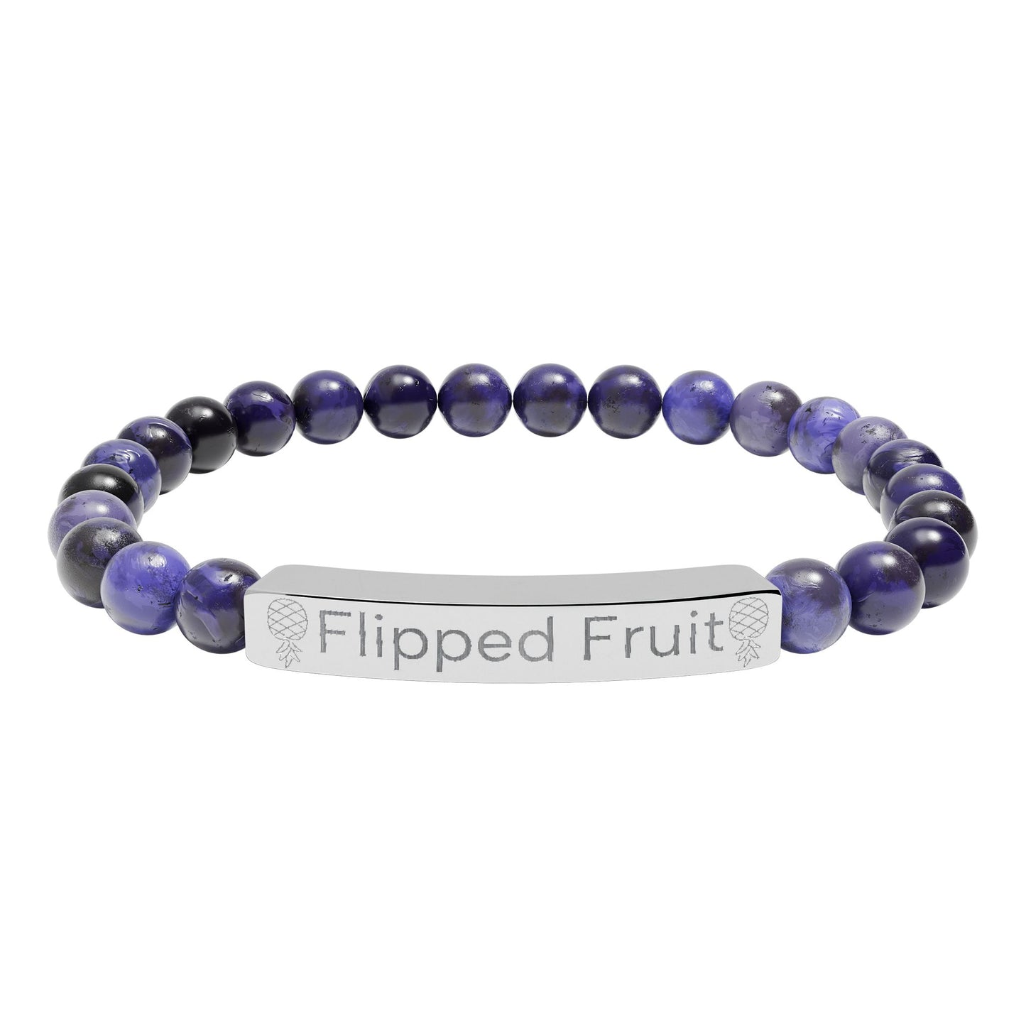 Engraved Natural Stone Bead Bracelet — Personalized Stretch Bar Jewelry