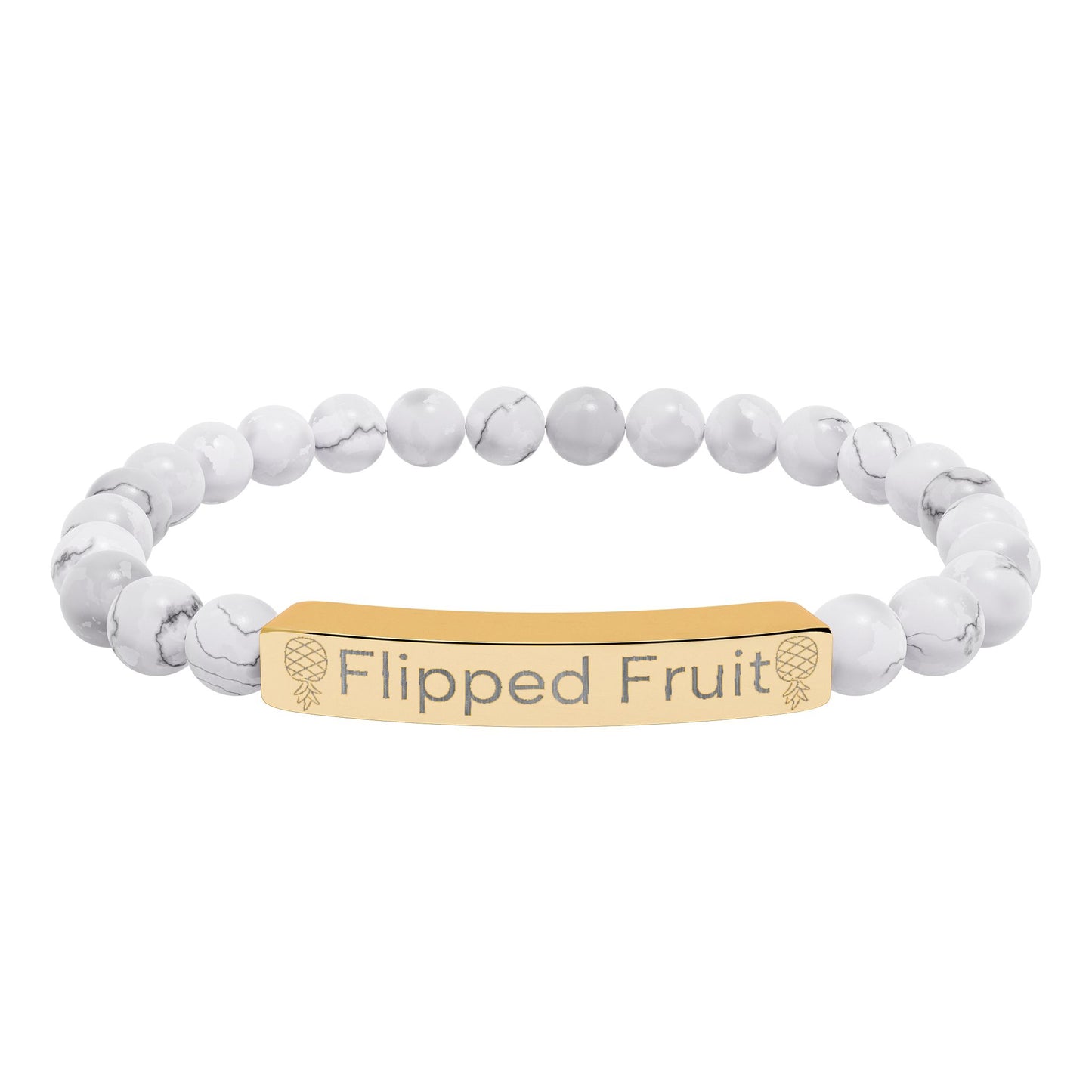 Engraved Natural Stone Bead Bracelet — Personalized Stretch Bar Jewelry