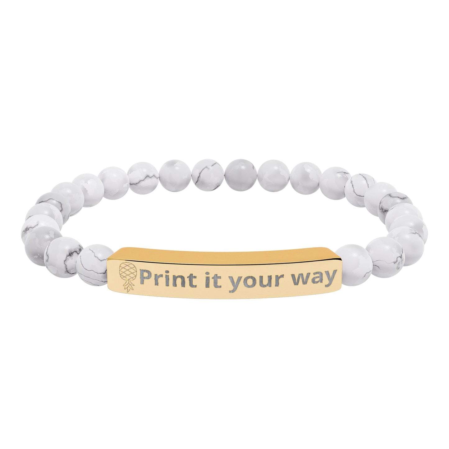 Engravable Natural Stone Stretch Bar Bracelet — Custom Message Beaded Bracelet